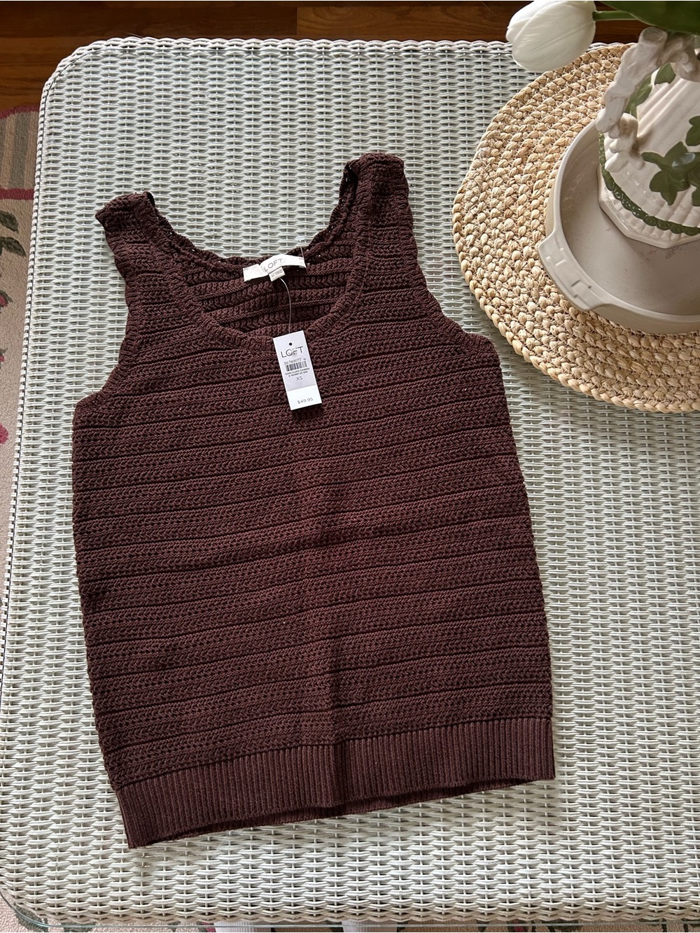 NWT LOFT Brown Crocheted Tank Top | Small